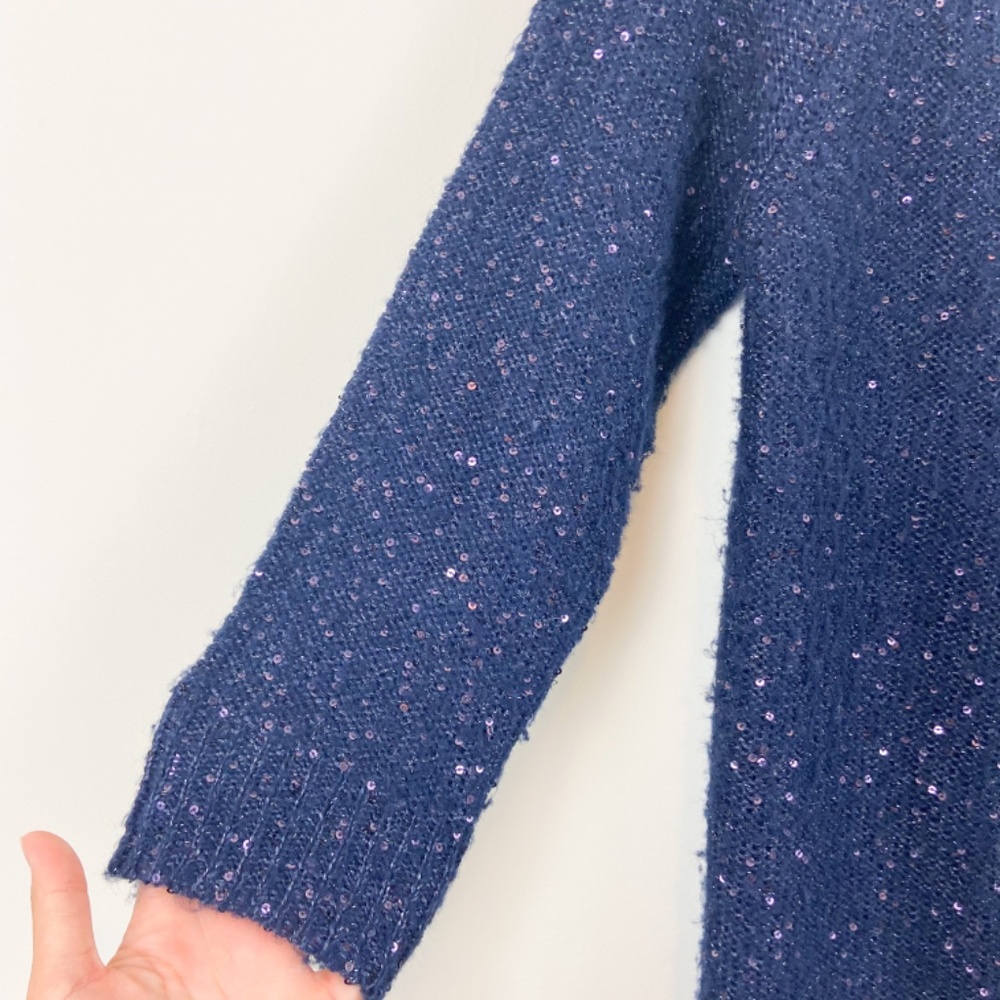 Anne Klein Blue Sequin 3/4 Sleeve Sweater Sz S - Picture 3 of 7